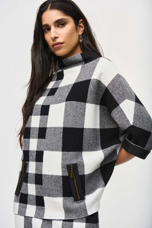 Joseph Ribkoff Black/Vanilla Check Pullover Sweater Top 243946