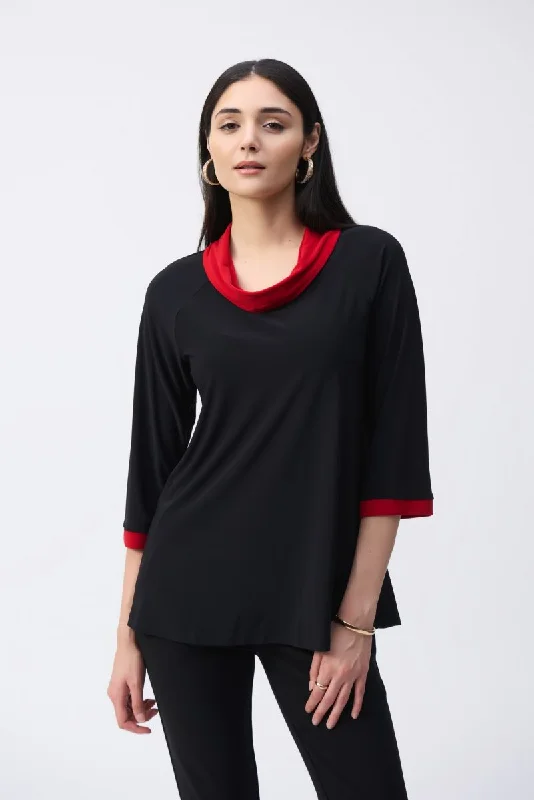 Joseph Ribkoff Contrast Trim Cowl Neck Tunic Top 243163