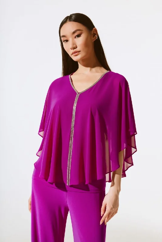 Joseph Ribkoff Rhinestone Trim Ruffled Chiffon Poncho Top 243707