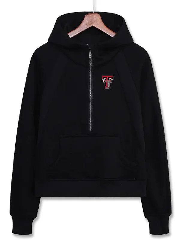 Dark Horse Texas Tech "Serenity" Half Zip Black Crop Hoodie