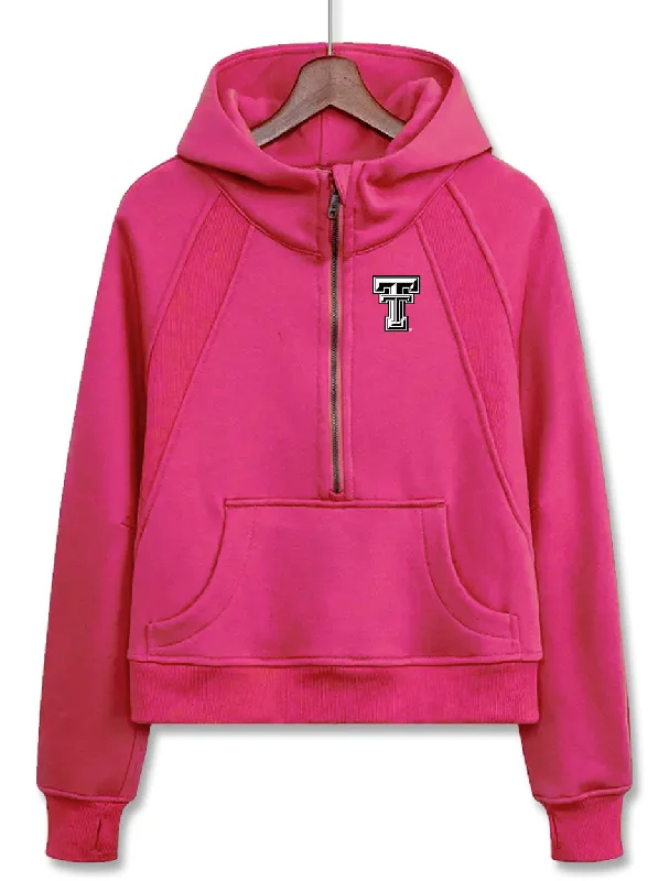 Dark Horse Texas Tech "Serenity" Half Zip Hot Pink Crop Hoodie