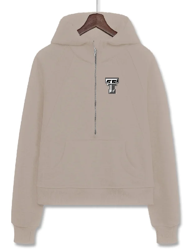 Dark Horse Texas Tech "Serenity" Half Zip Tan Crop Hoodie