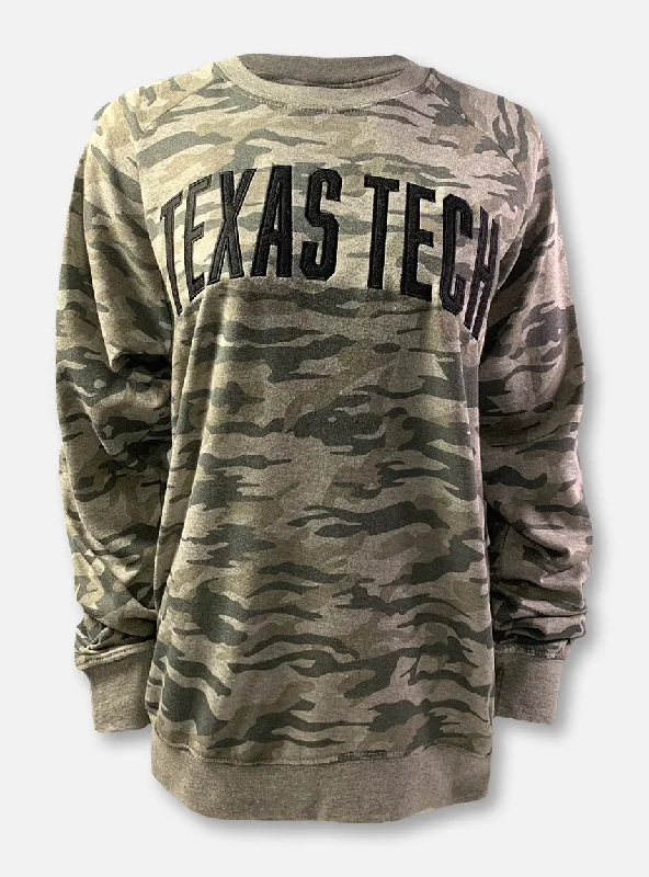 Pressbox Texas Tech Red Raiders Classic Arch In Black On "Gulfport" French Terry Crewneck Sweatshirt In Camo