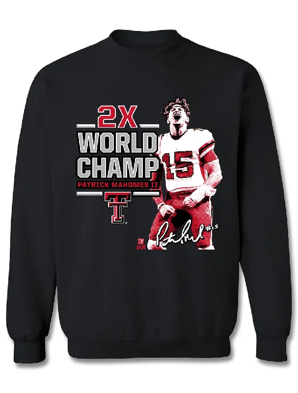 Texas Tech Mahomes "2x World Champ" Black Crew Sweatshirt